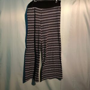 Women’s Black & White Wide Leg Palazzo Pants Geometric Print Stretch Comfort